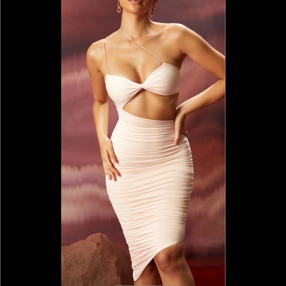 Oh Polly Entwined Blush Pink Twist Cut Out Mini Dress Size 2